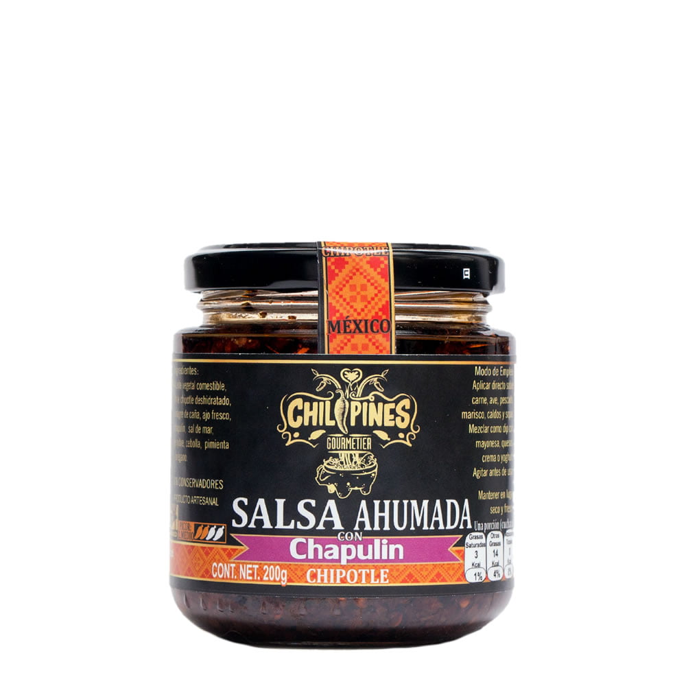 Chilipines Salsa Ahumada Con Chapulines y Chile Chipotle